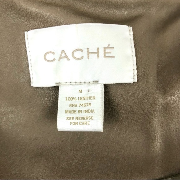 Vintage Cache Taupe Quilted Genuine Leather Beige Belted Moto Jacket - Picture 10 of 11